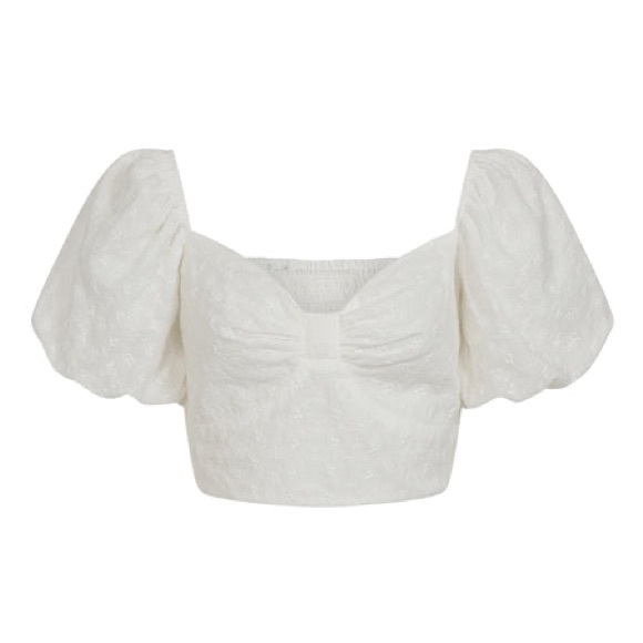 Collectif White Eyelet Bubble Sleeve Cottagecore Peasant Crop Top Blouse - Picture 1 of 4